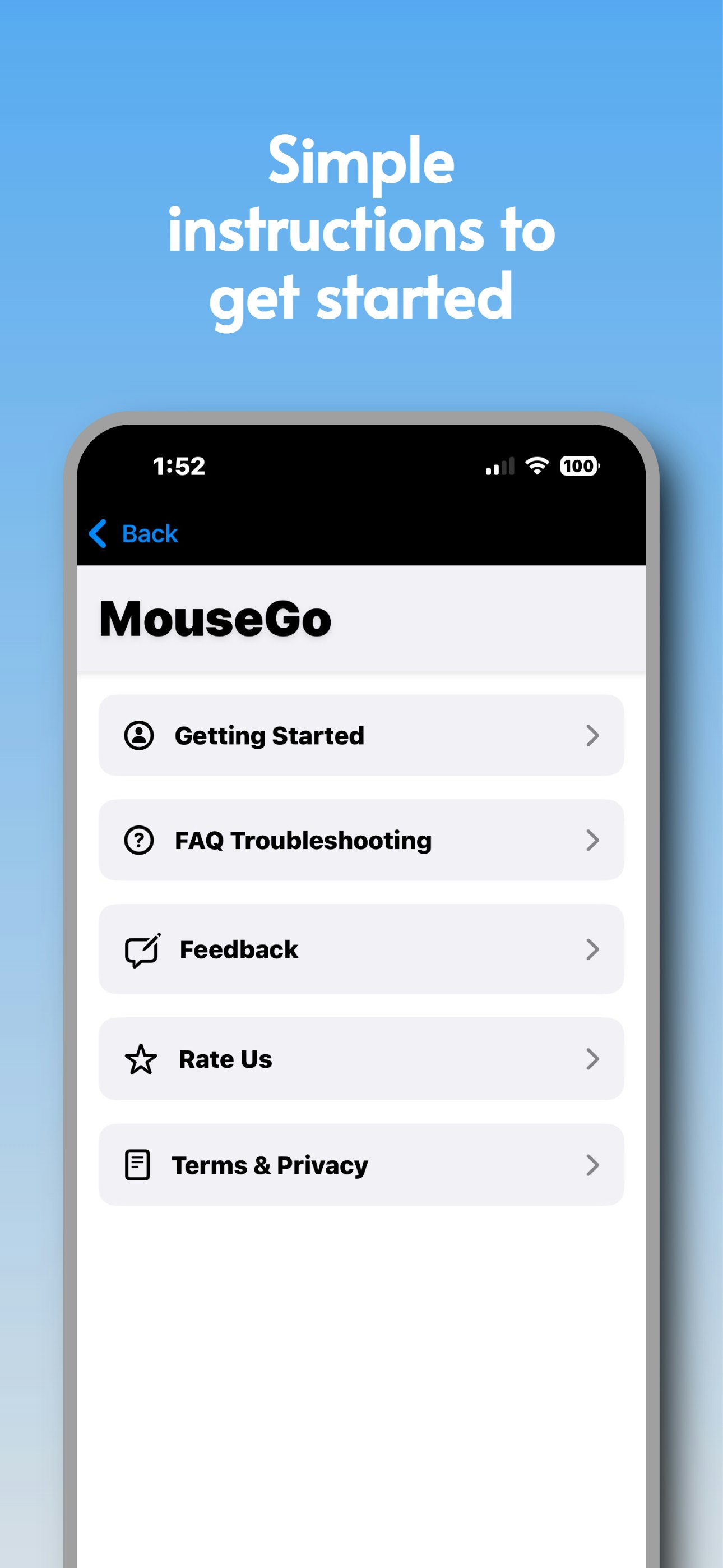 MouseGo iOS App - Screenshot 3 showing product features and functionality