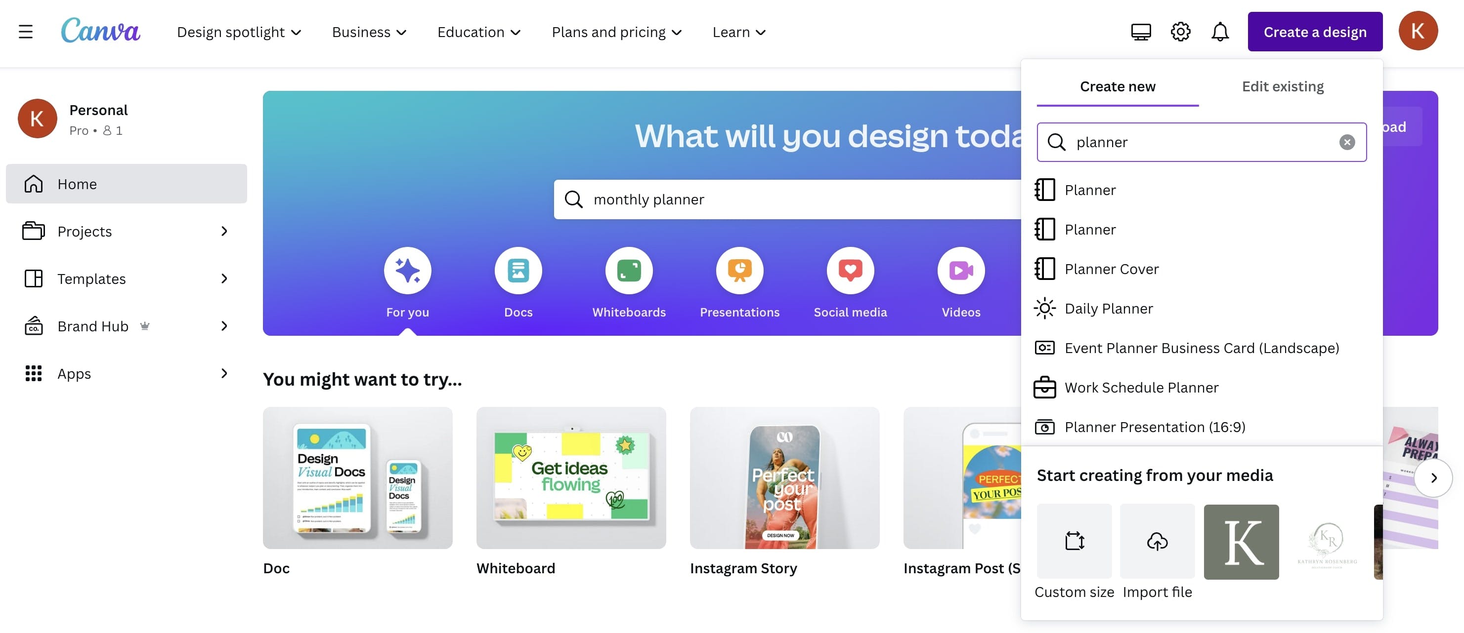 Create a new planner with Canva