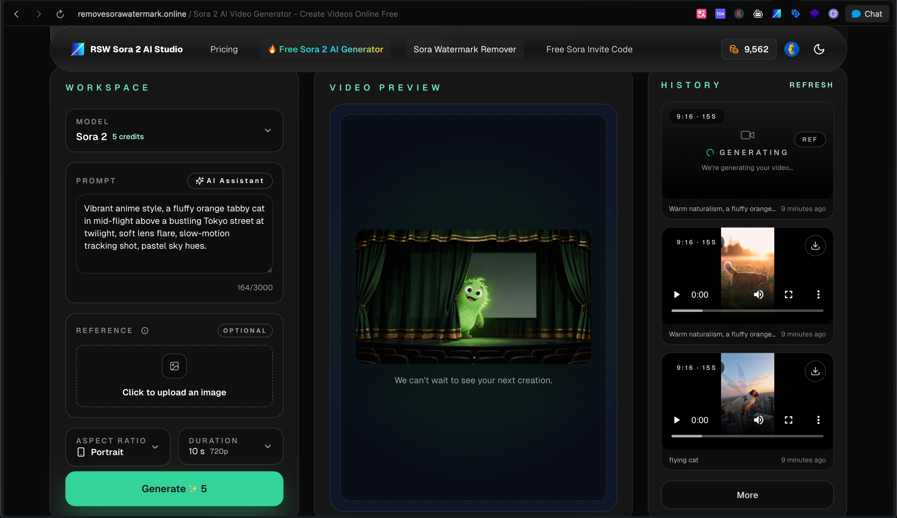 RSW Sora 2 AI Studio - Screenshot 4 showing product features and functionality