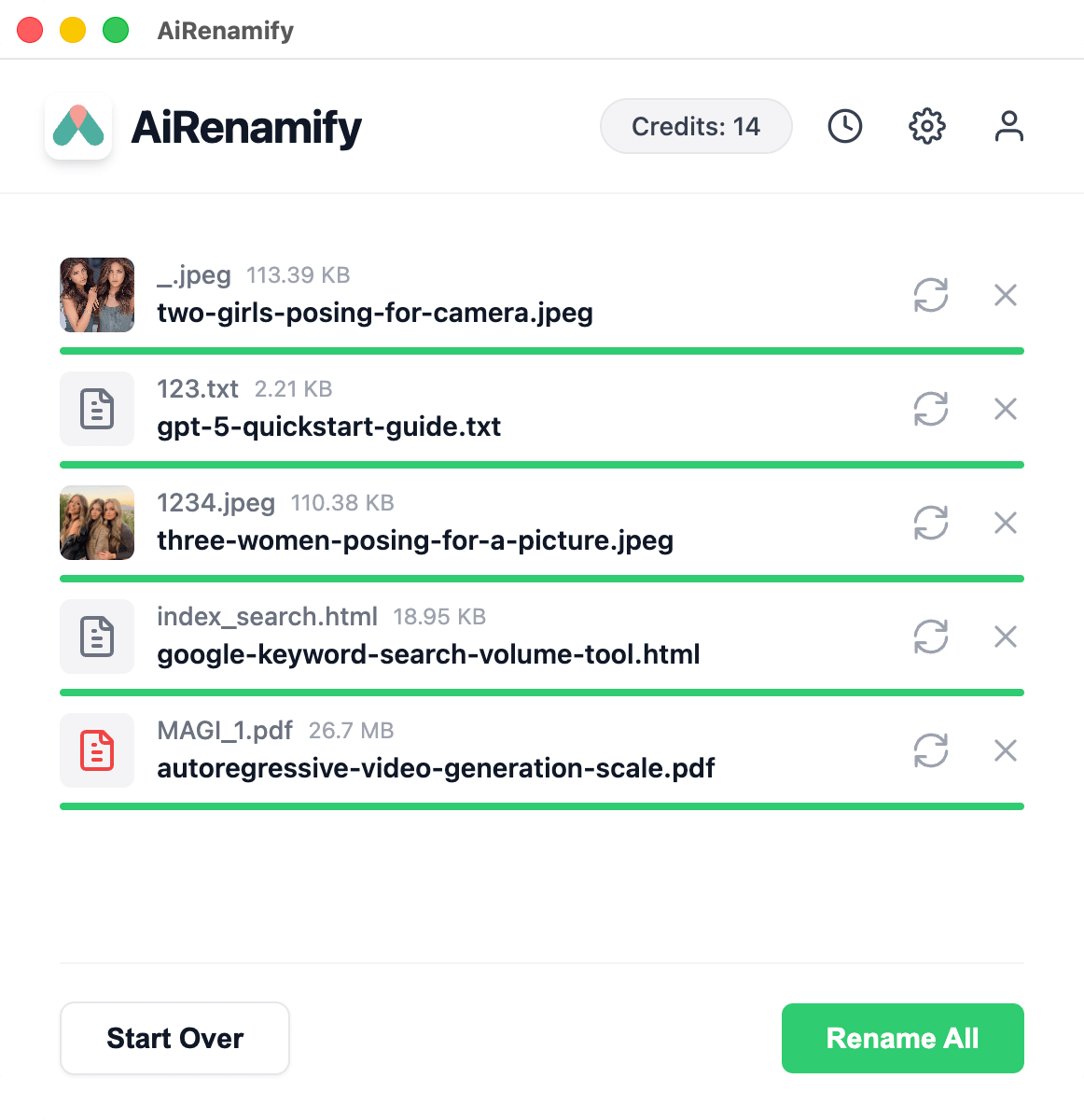 AiRenamify - Main product screenshot demonstrating key features and user interface