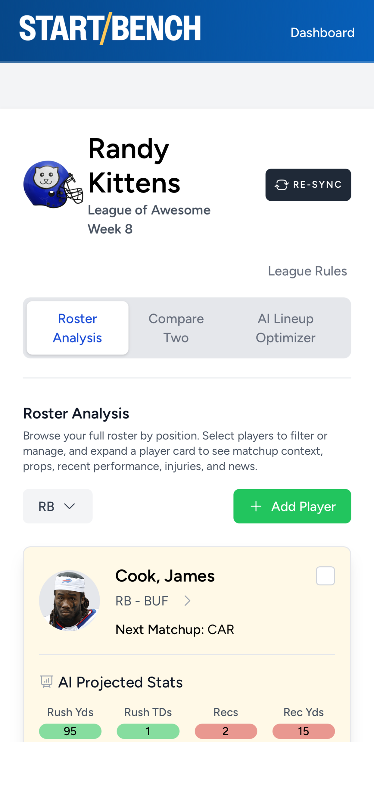 Start Bench AI Fantasy Football Lineups gallery image