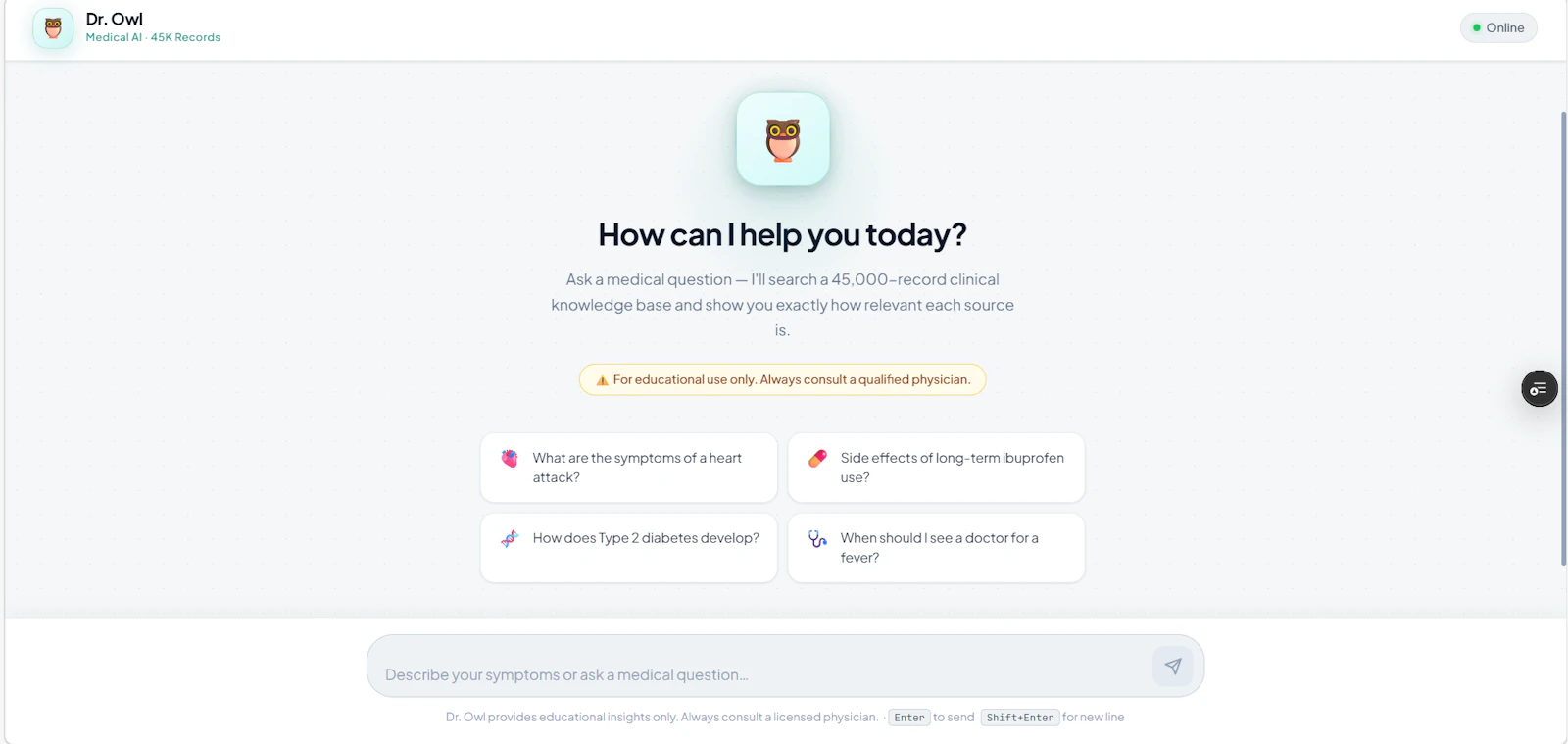 Dr. Owl: High-Speed Medical RAG AI screenshot 1