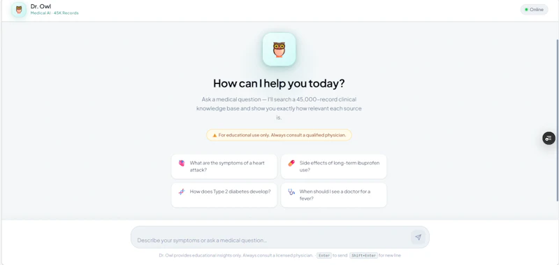 Dr. Owl: High-Speed Medical RAG AI screenshot 1