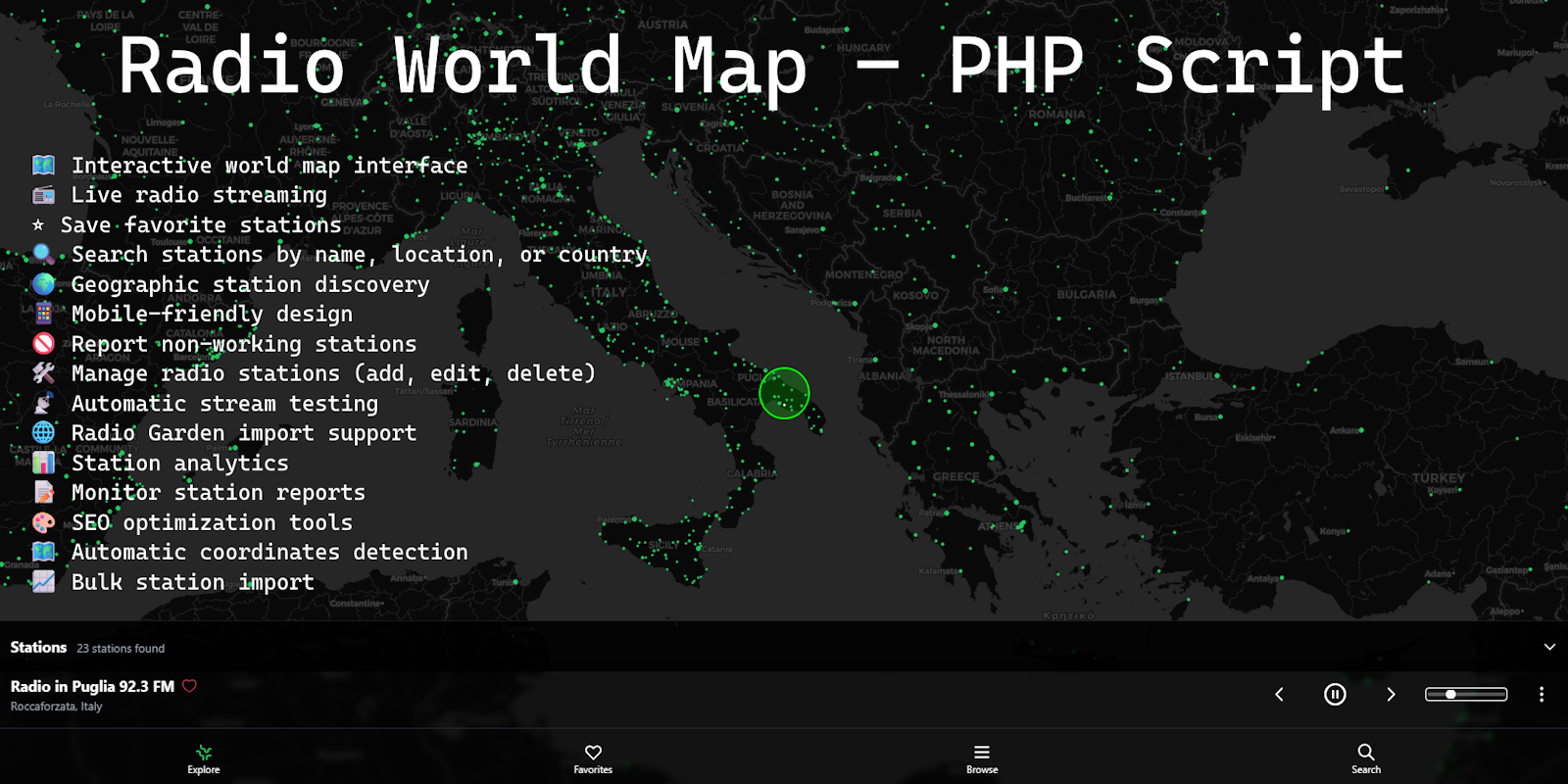 Radyo Dünya Haritası - PHP senaryosu - 🎵 PHP'de Interactive World Radyo İstasyonu Dizini medya 1