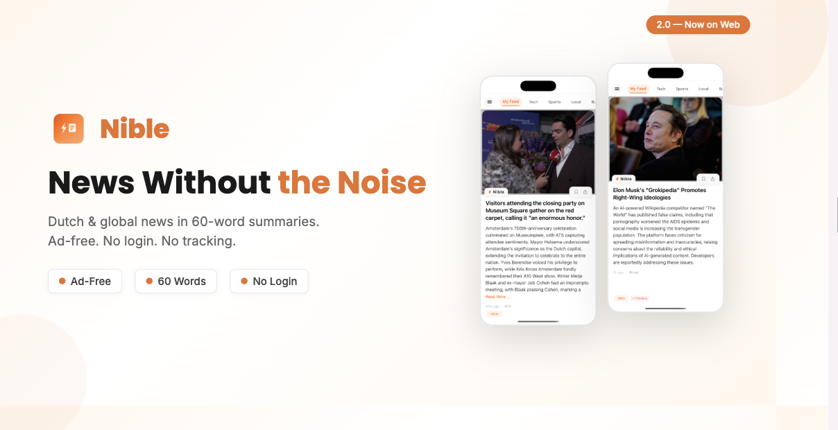 Nible 2.0—Dutch & Global News on the Web - Product Hunt launch logo and brand identity