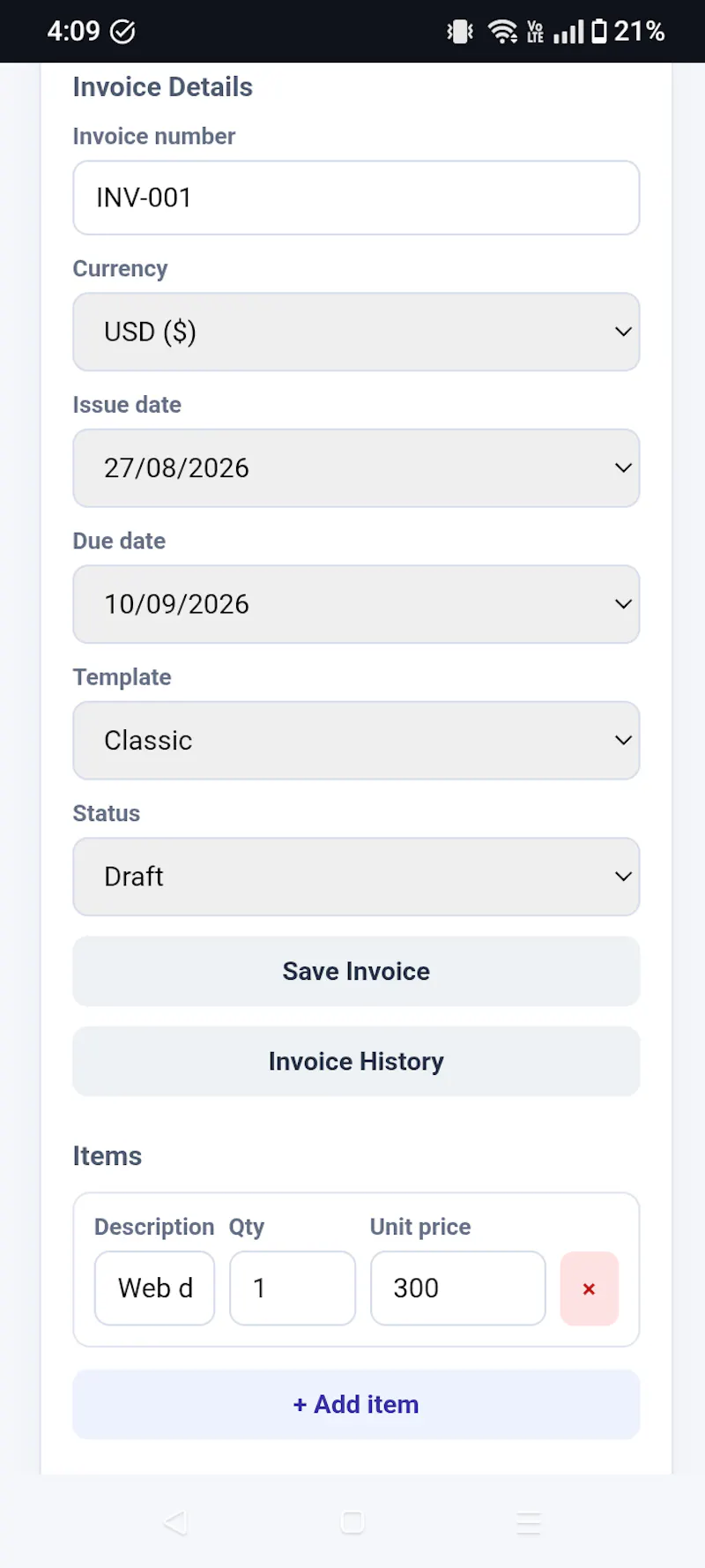 InvoiceBlade — Freelancer Invoice screenshot 3