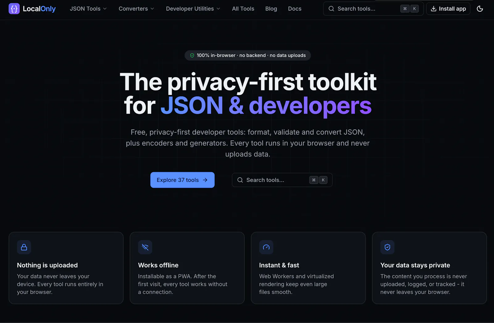 LocalOnly: toolkit for JSON & developers screenshot 1