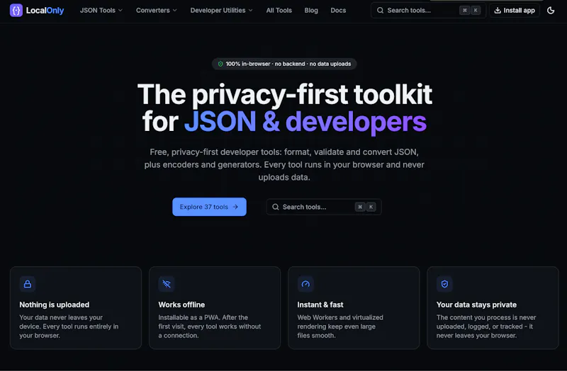 LocalOnly: toolkit for JSON & developers screenshot 1