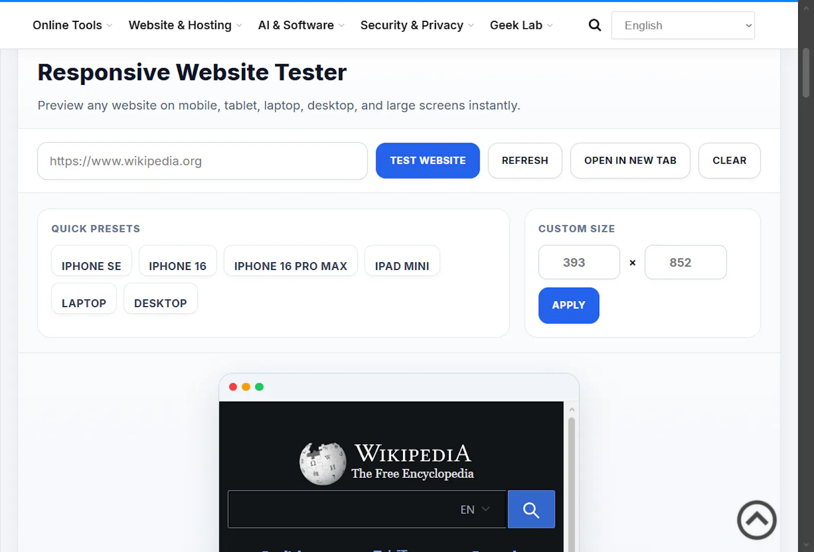 WebsiteGeek | Responsive Website Tester screenshot 1