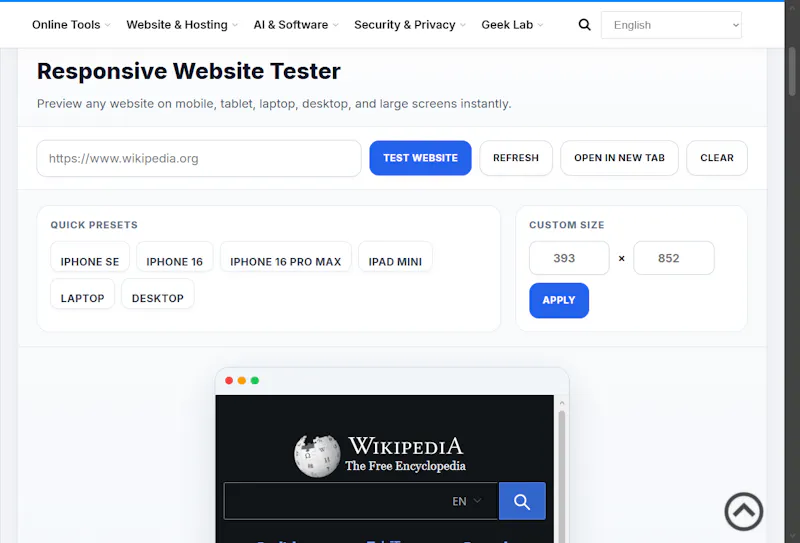 WebsiteGeek | Responsive Website Tester screenshot 1