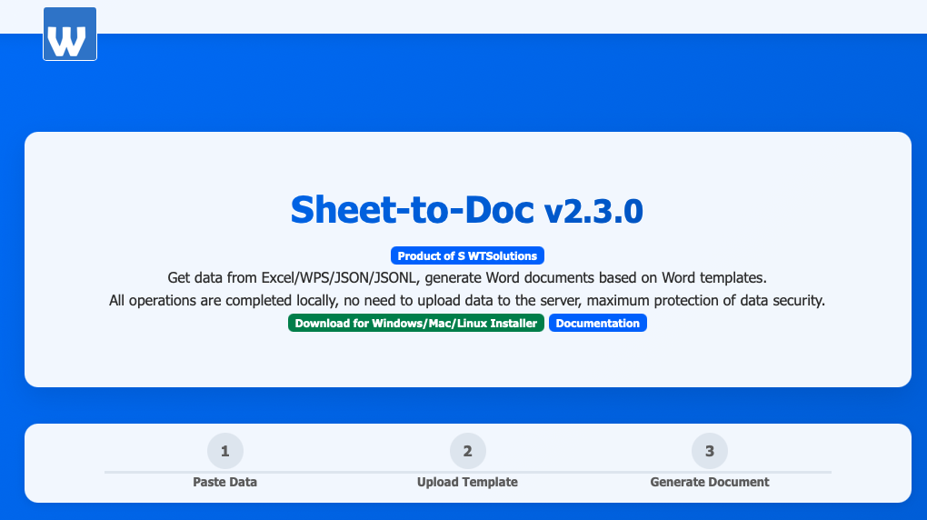 Sheet to Doc - Main product screenshot demonstrating key features and user interface