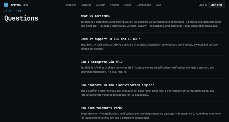 TariffOS Customs compliance engine screenshot 6