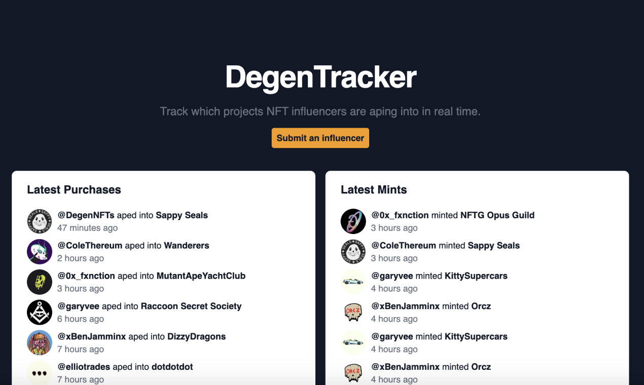 NFT Degen Tracker gallery image