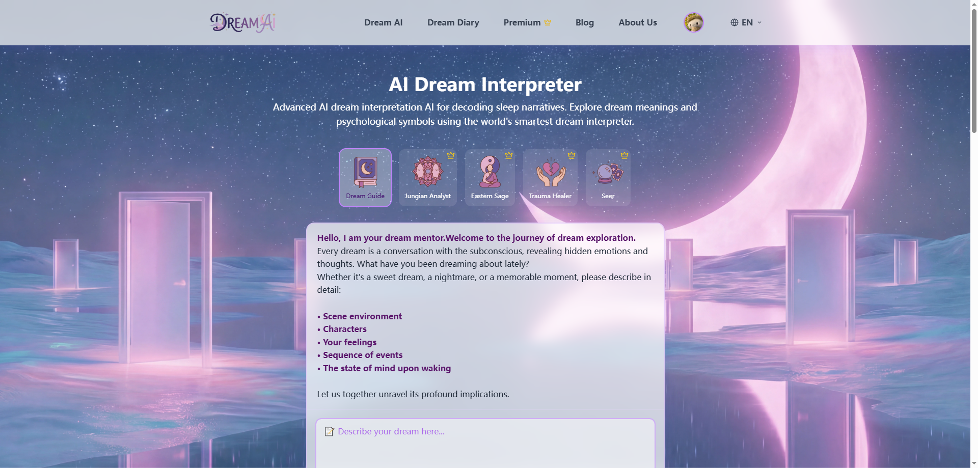 DreamsAI - Main product screenshot demonstrating key features and user interface