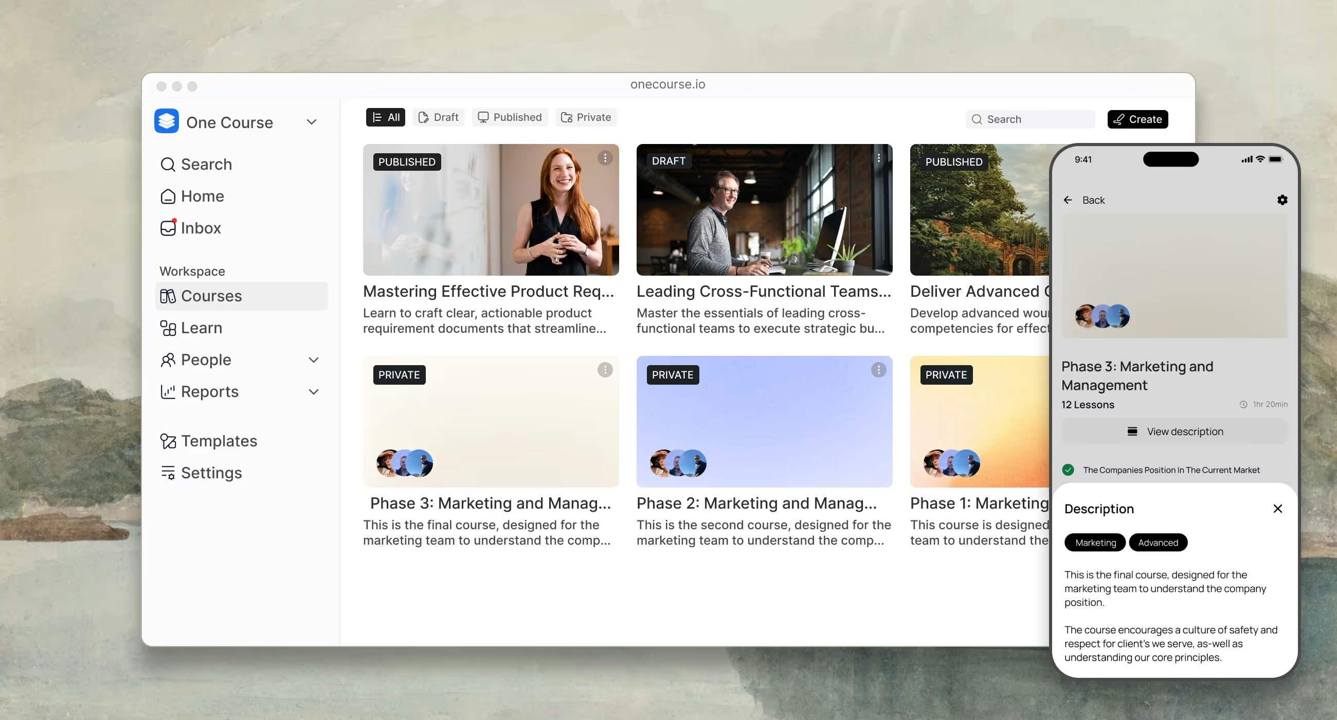 One Course - Main product screenshot demonstrating key features and user interface