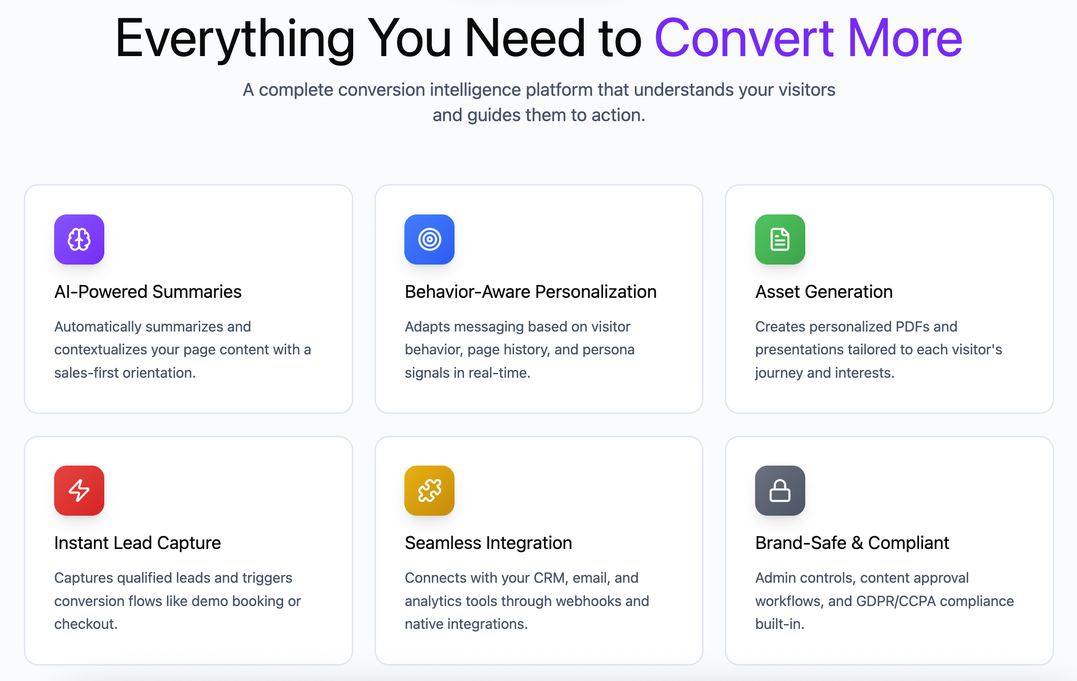 ConvertAI -  Sales Engine for Websites - Screenshot 2 showing product features and functionality