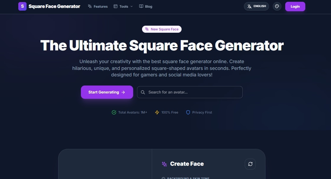 Square Face Generator - Main product screenshot demonstrating key features and user interface