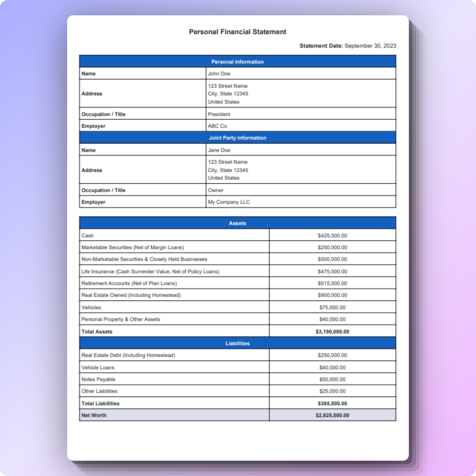 startuptile PFS Maker-Generate a downloadable PDF financial statement.