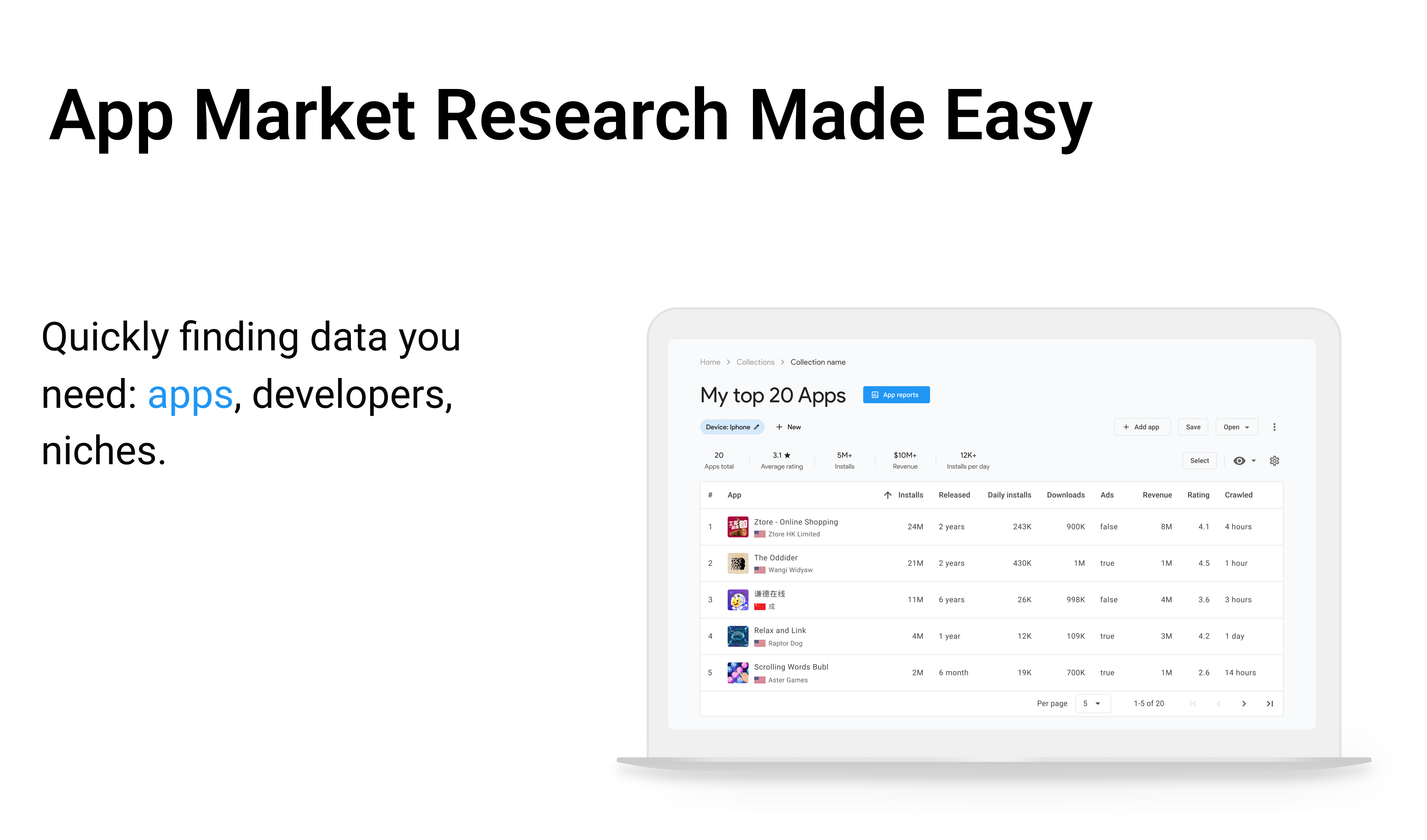 startuptile AppstoreSpy-Find insights about apps niches and keywords