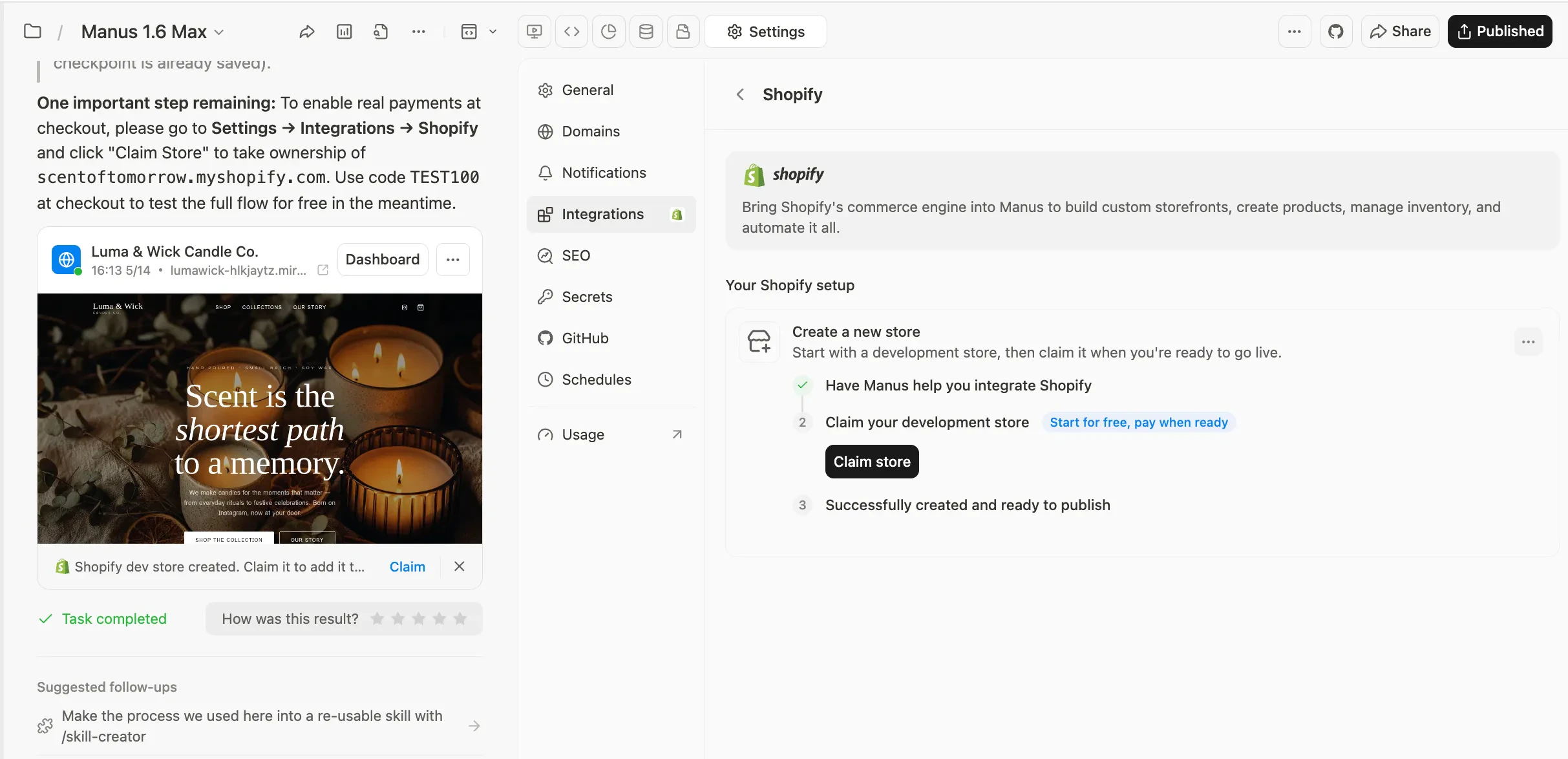 Manus Shopify Connector screenshot 4