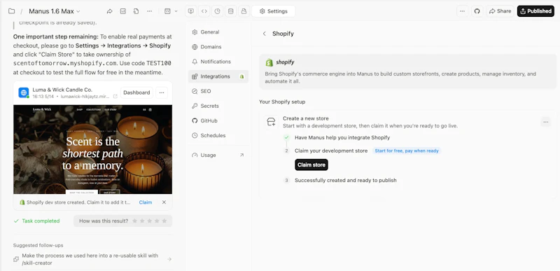 Manus Shopify Connector screenshot 5