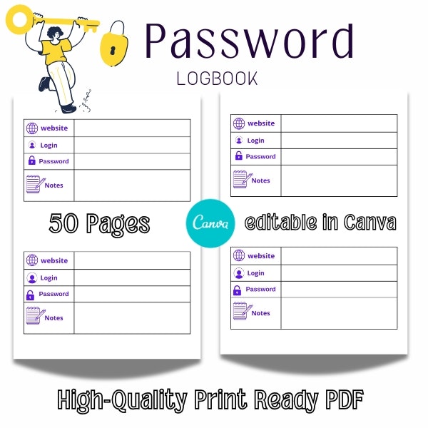 Diario di bordo della password - modificabile in canva media 1