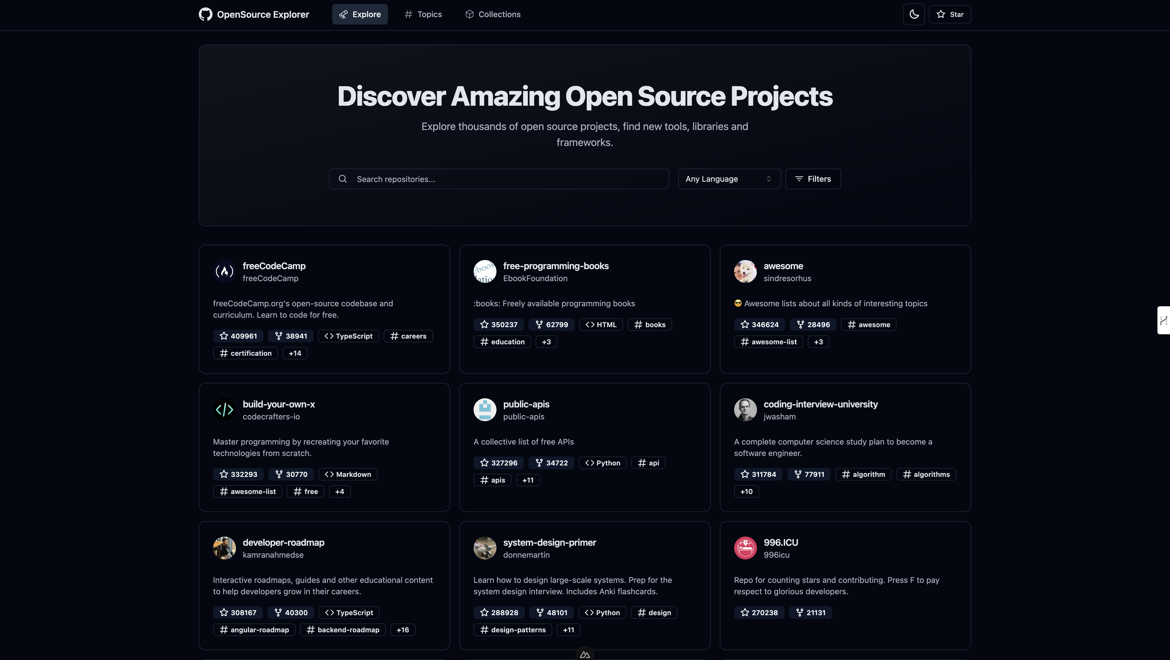 Github ओपन सोर्स एक्सप्लोरर - एक आधुनिक ओपन-सोर्स प्रोजेक्ट एक्सप्लोरर। मीडिया 3