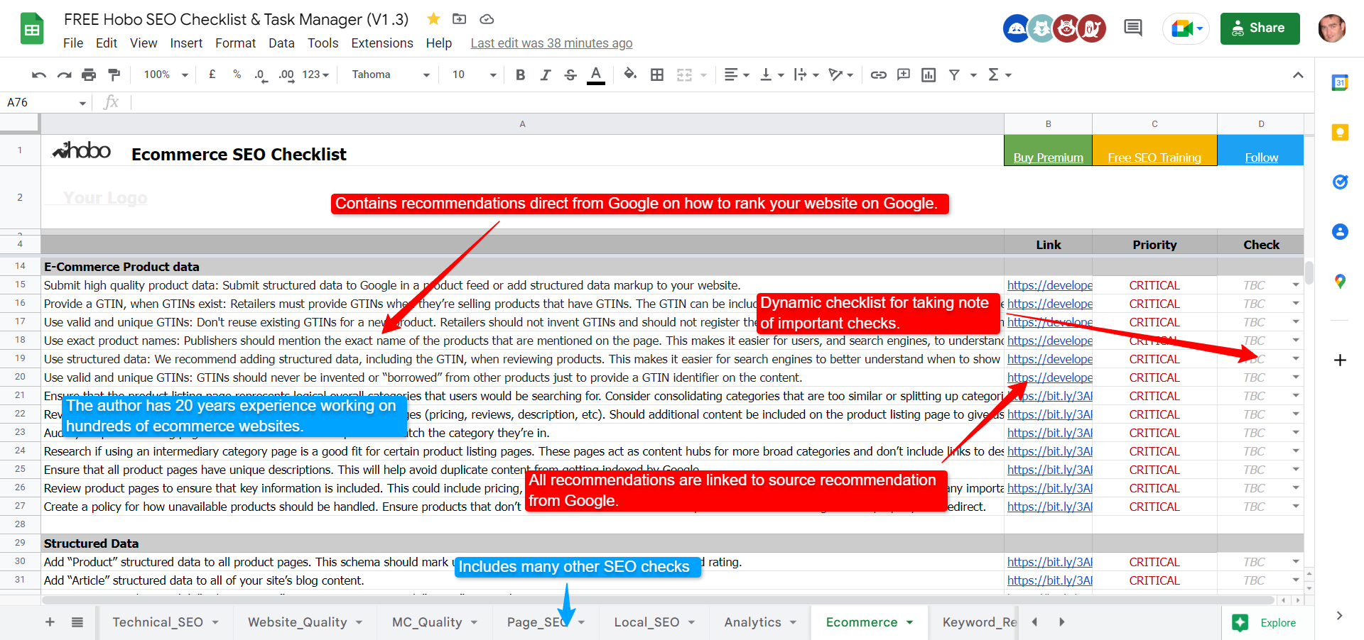 Lista de verificación de SEO HOBO y administrador de tareas media 3