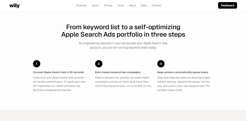 Wily Apple Search Ads keyword automation screenshot 5