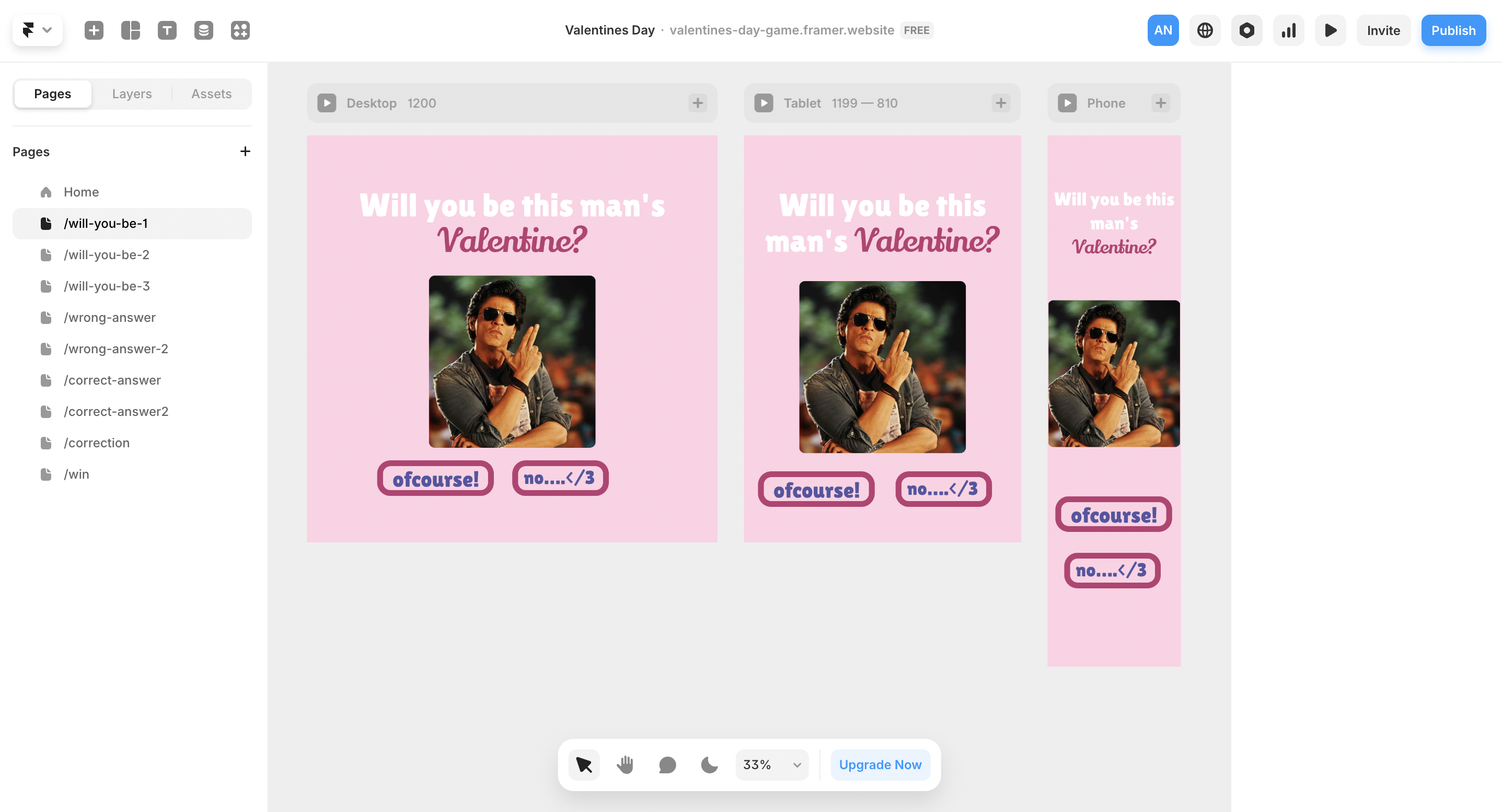 Modello di gioco veloce di San Valentino - Framer Modello di San Valentino disponibile per il remix. media 6