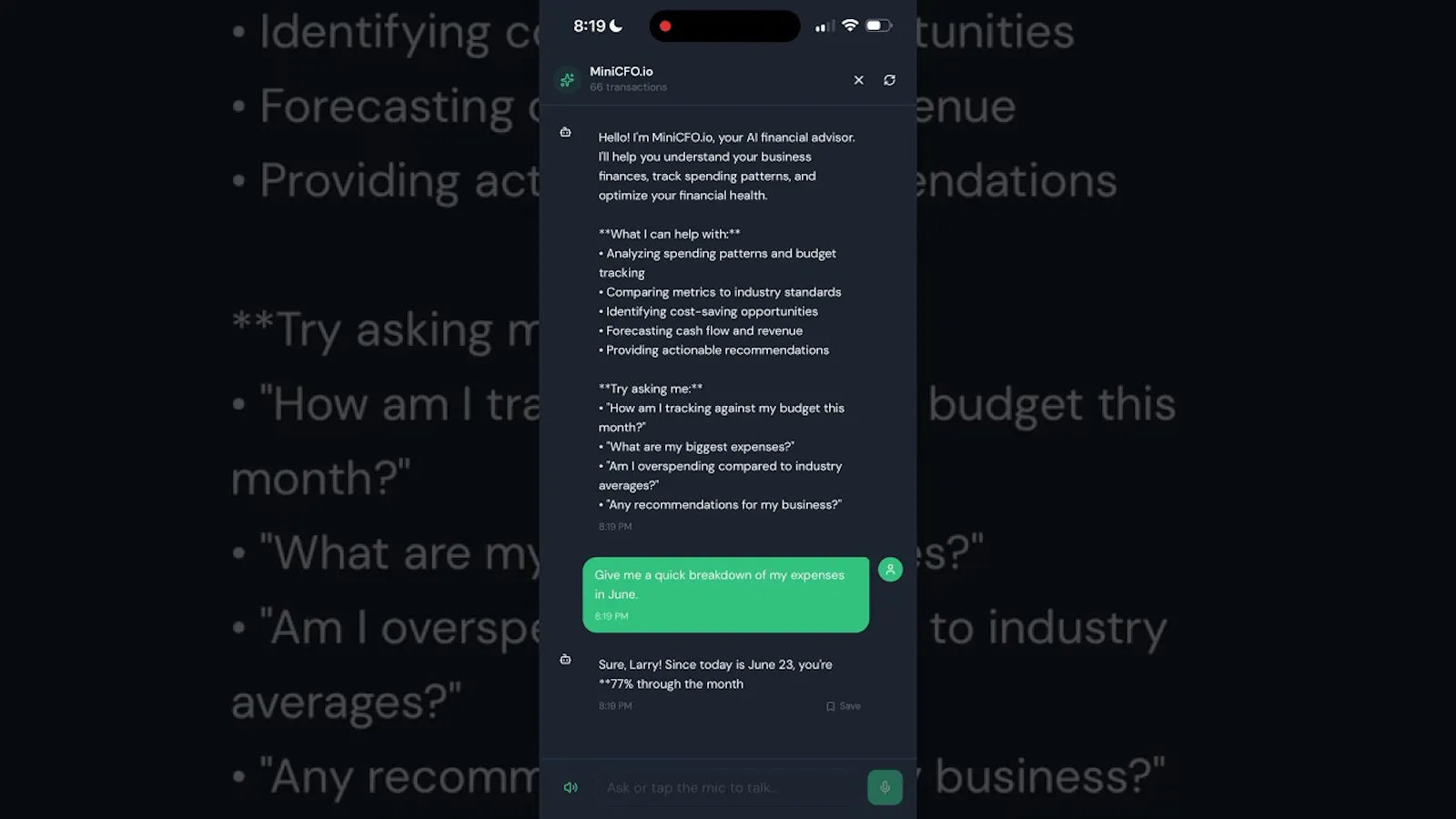 MiniCFO.io screenshot 1 (video preview)