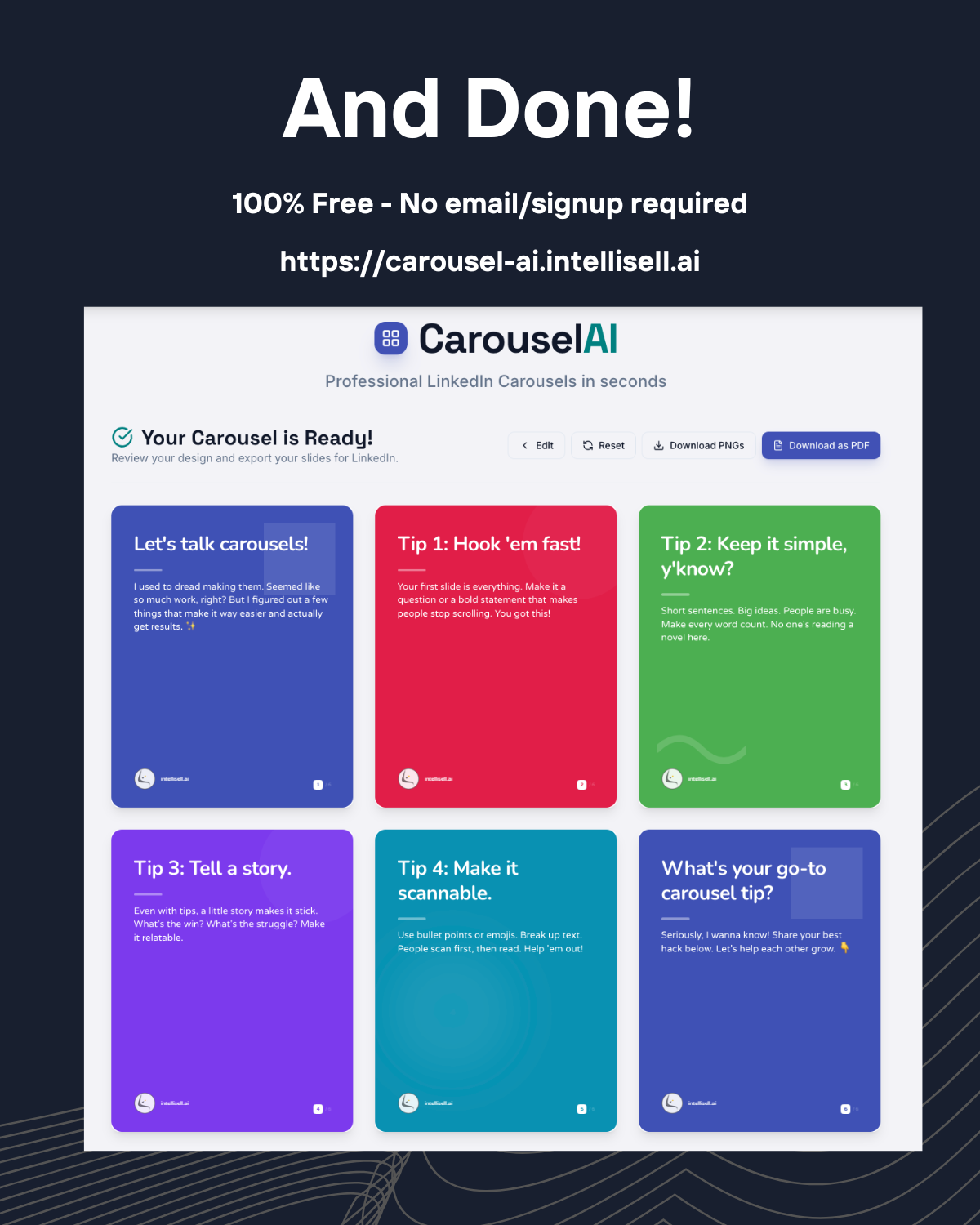Free AI LinkedIn Carousel Generator - Screenshot 4 showing product features and functionality