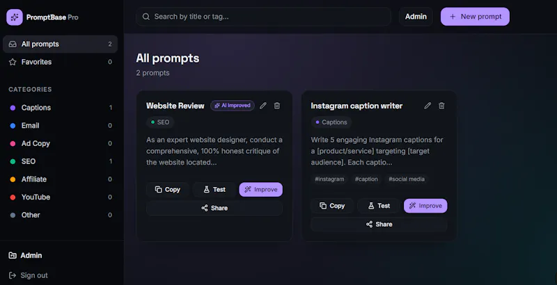 PromptBase Pro — Smart prompt notebook screenshot 2