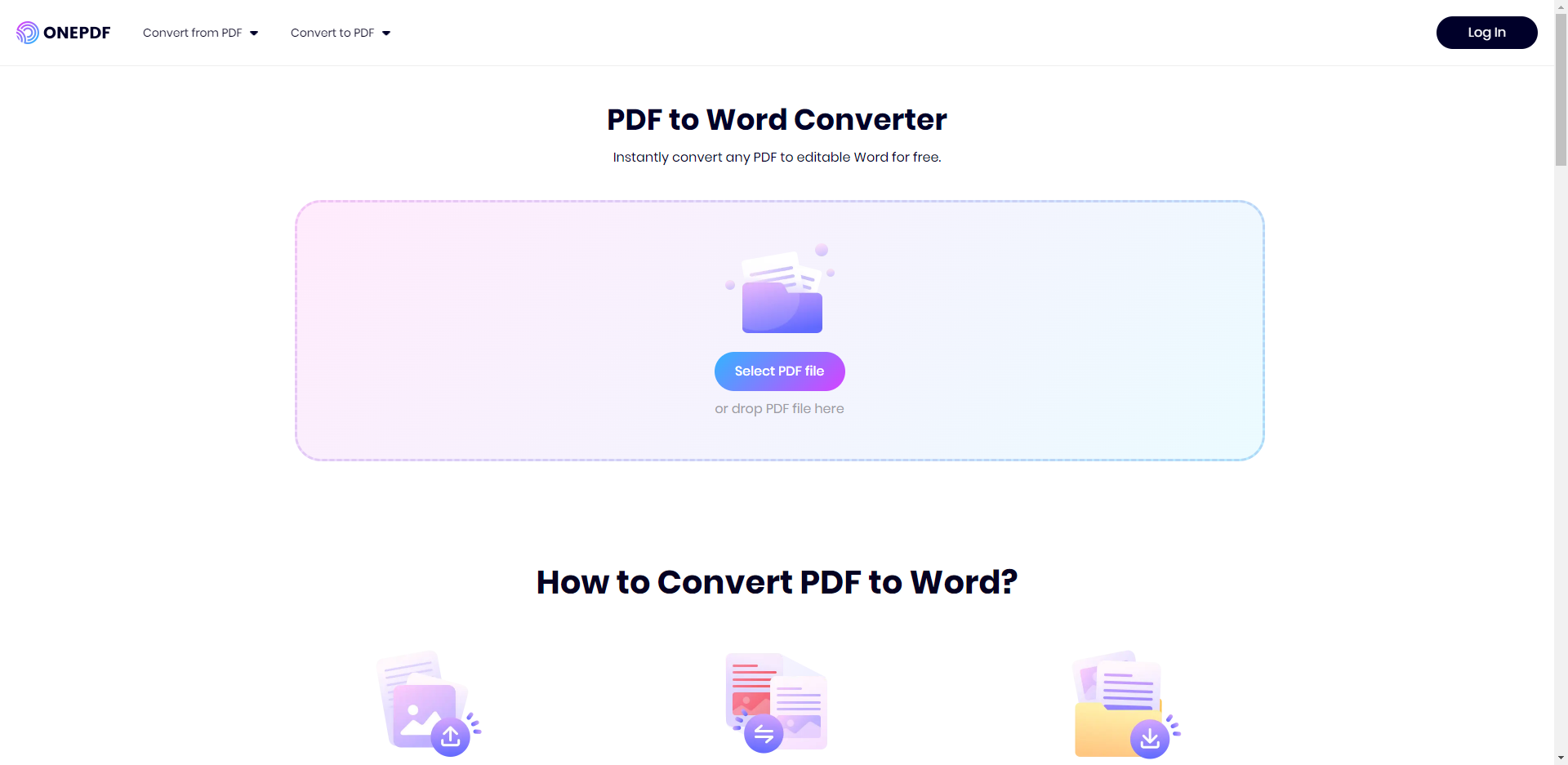 PDF로 단어 변환기 - onepdf로 pdf를 무료로 Word로 변환하십시오!설치가 없습니다. 미디어 1