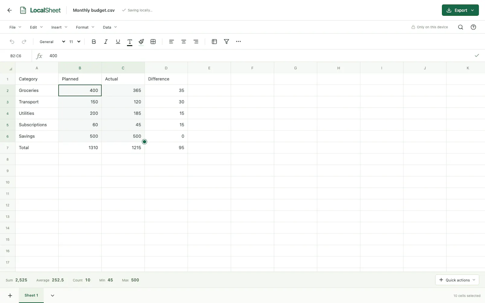 LocalSheet screenshot 1