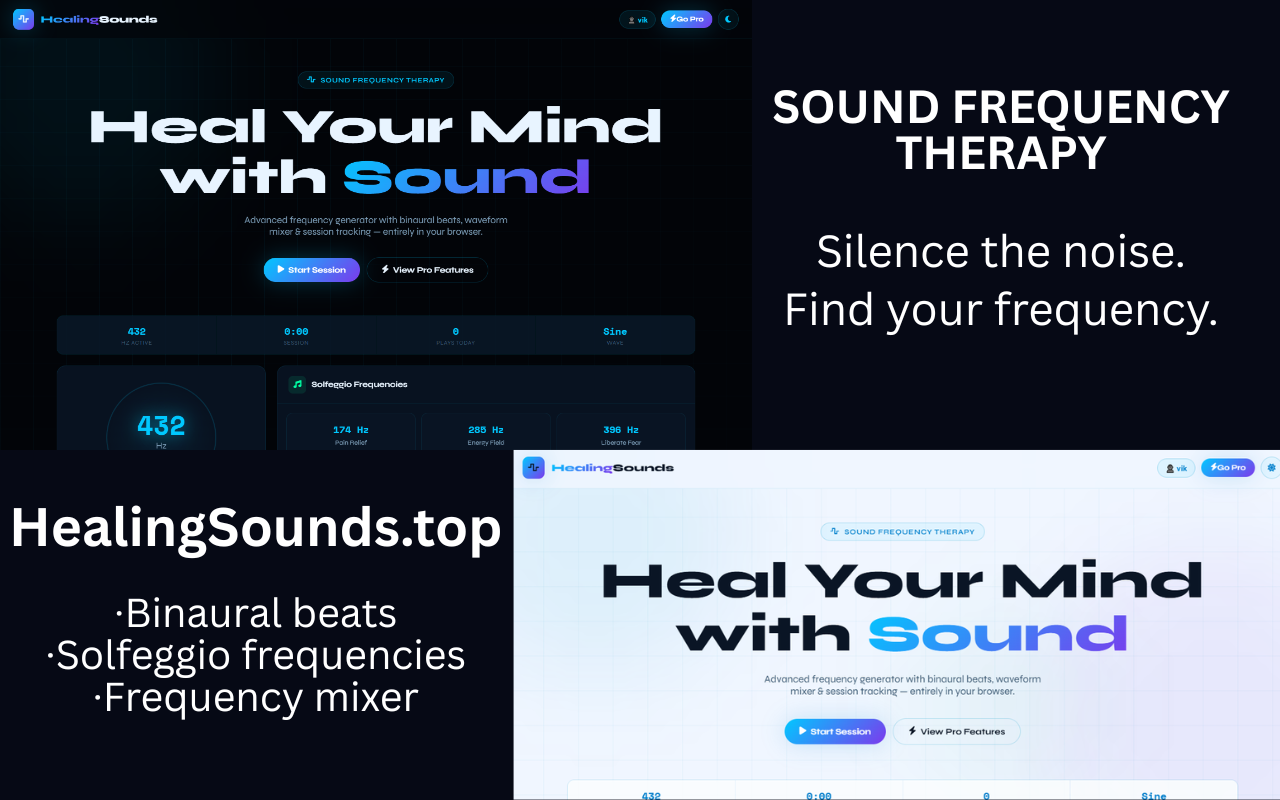 HealingSounds.top - Main product screenshot demonstrating key features and user interface