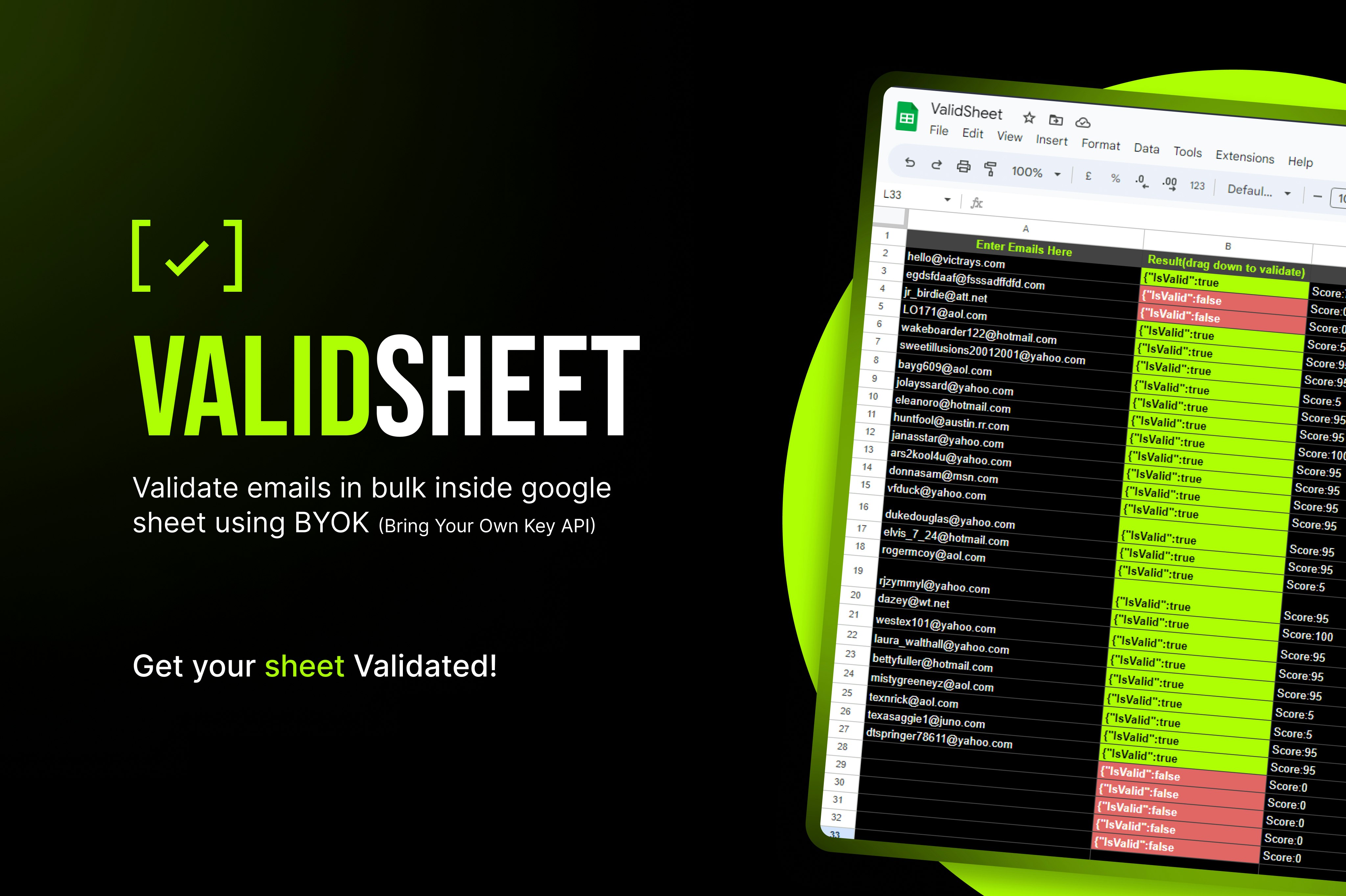 startuptile ValidSheet-Validate emails in bulk inside google sheet using API