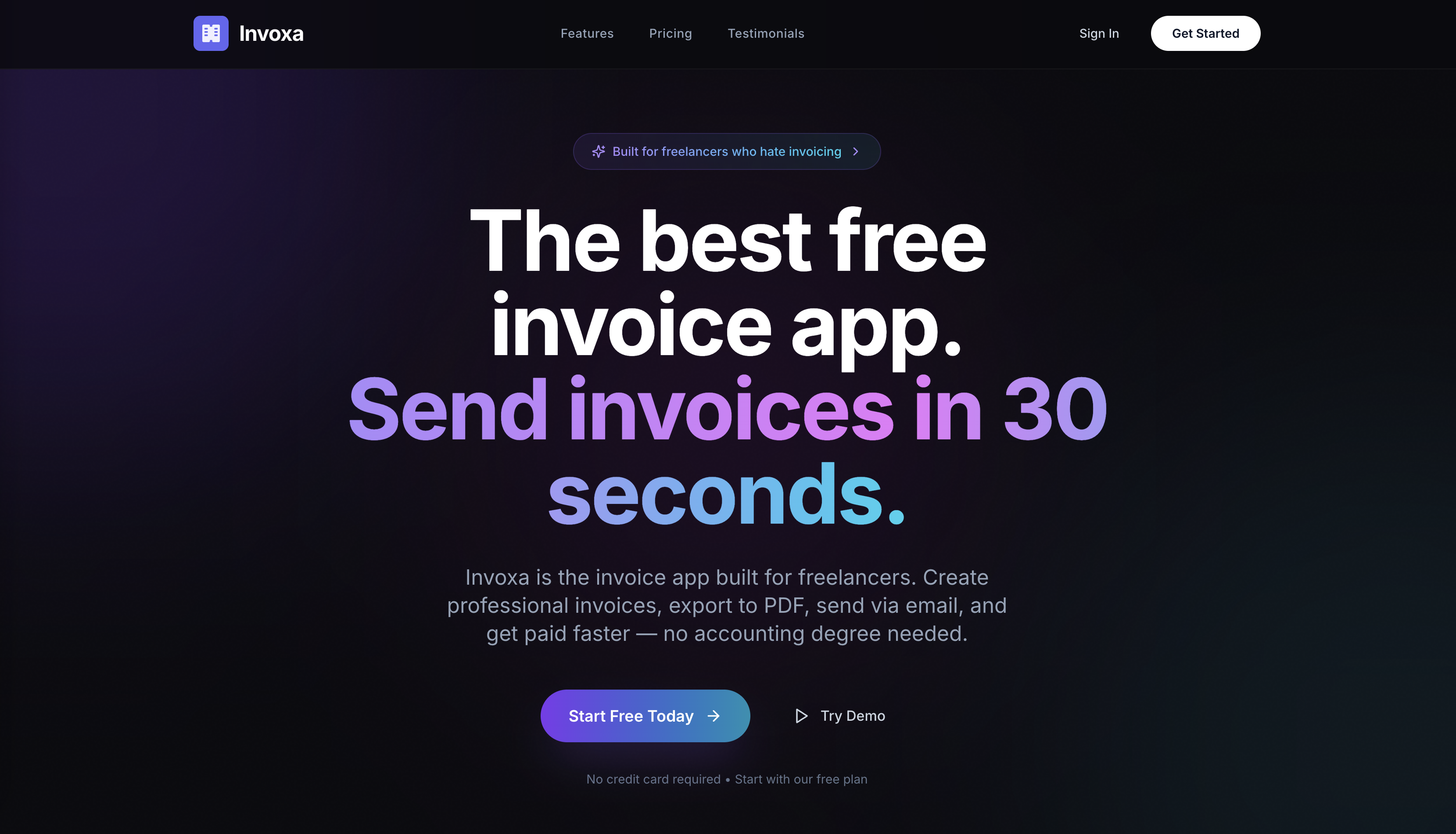 Invoxa Invoice App - Main product screenshot demonstrating key features and user interface