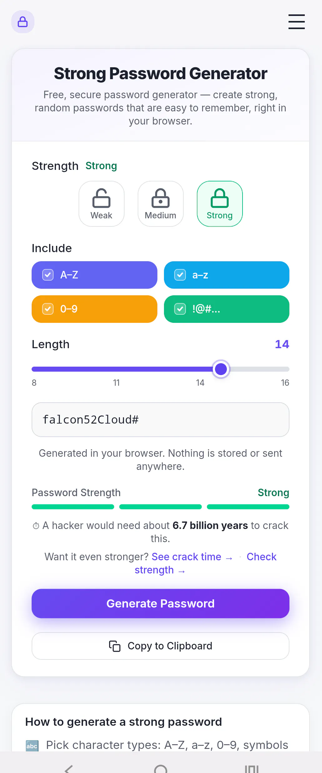 Strong Password Generator