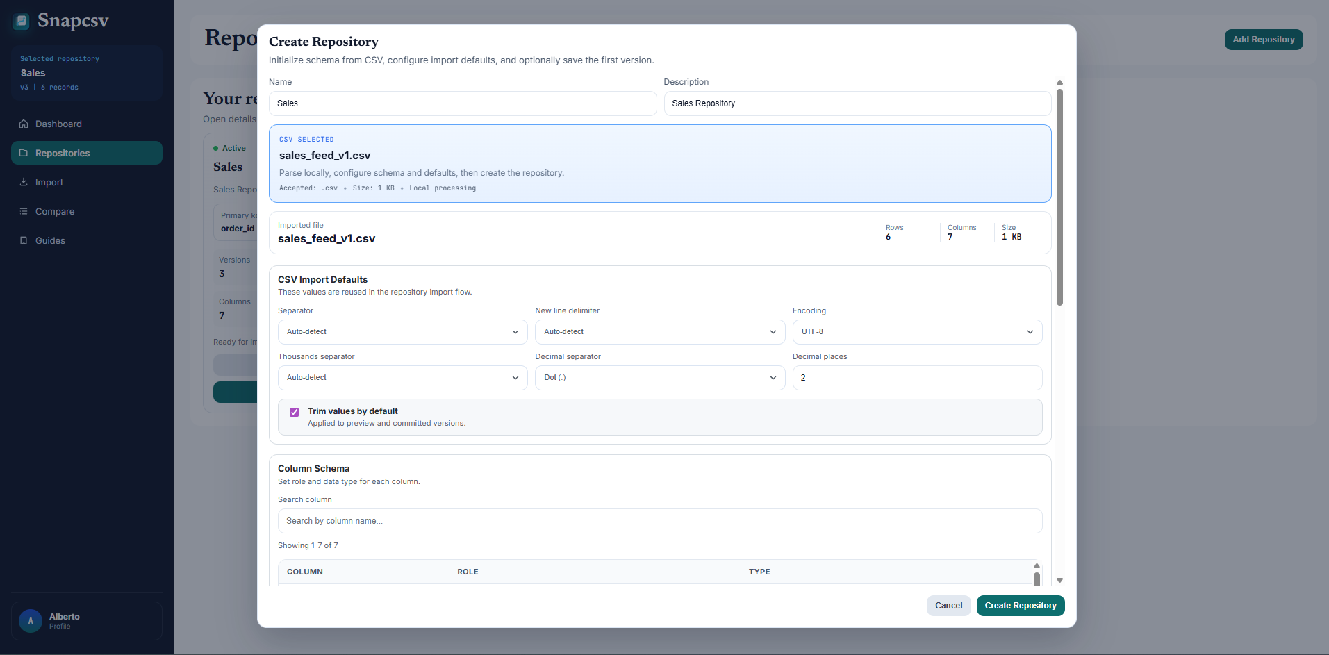 Snapcsv.dev gallery image