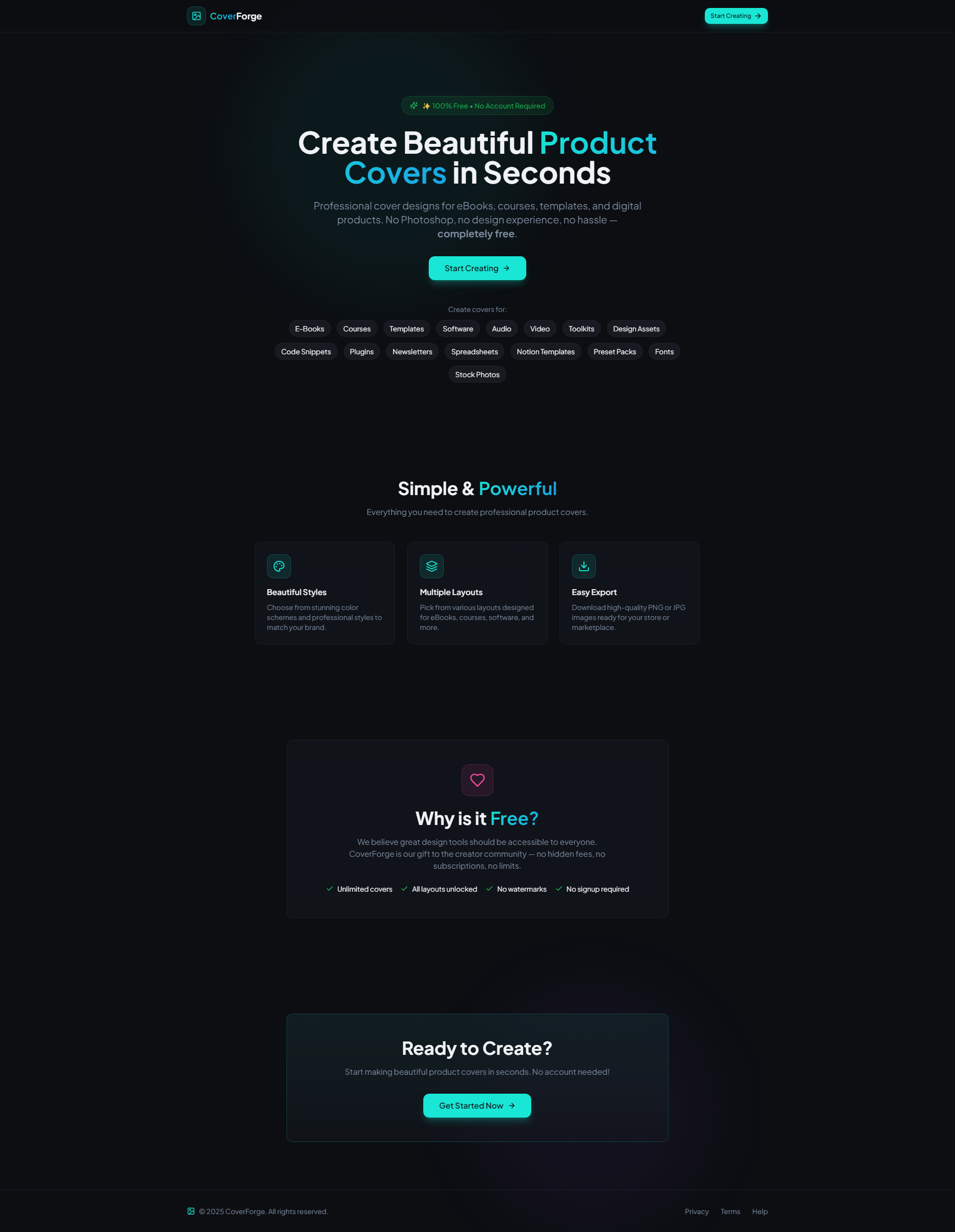CoverForge - Main product screenshot demonstrating key features and user interface