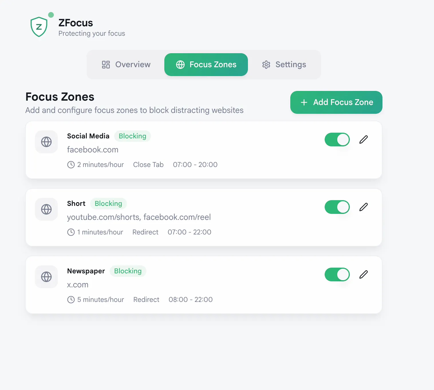 ZFocus – Pomodoro & Focus Zones 專案橫幅
