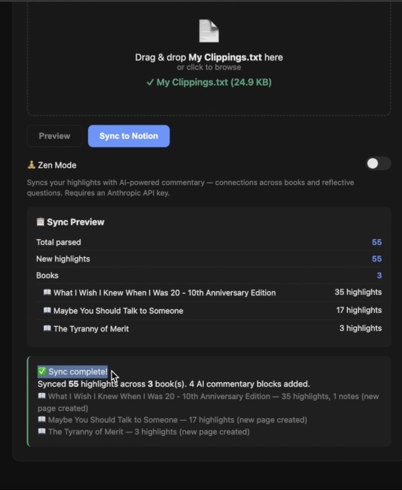 Kindle → Notion bot - Screenshot 2 showing product features and functionality