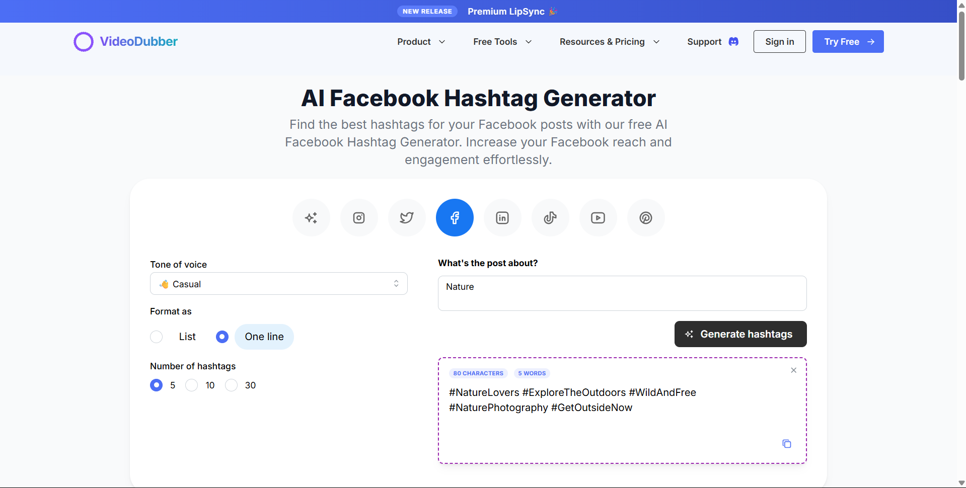 เครื่องกำเนิดแฮชแท็ก Facebook - เครื่องกำเนิดแฮชแท็กฟรีสำหรับ Facebook |videodubber.ai media 4