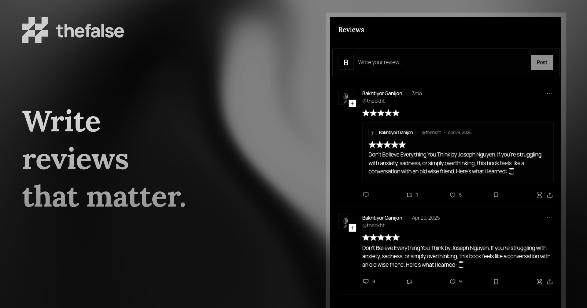 Média thefalse v0.1.3 - Repenser la lecture.Votre bibliothèque sociale pour les livres et les idées. 5