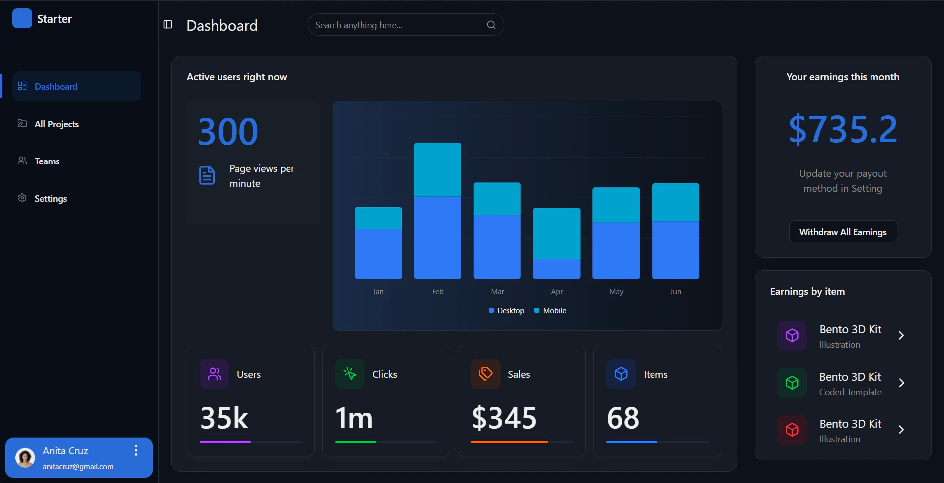 React Dashboard Starter Kit