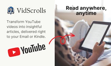 VidScrollsロゴ：VidScrollsのロゴは、YouTubeの動画を魅力的なKindleの記事やメールに変換する力を解き放つ鍵です。