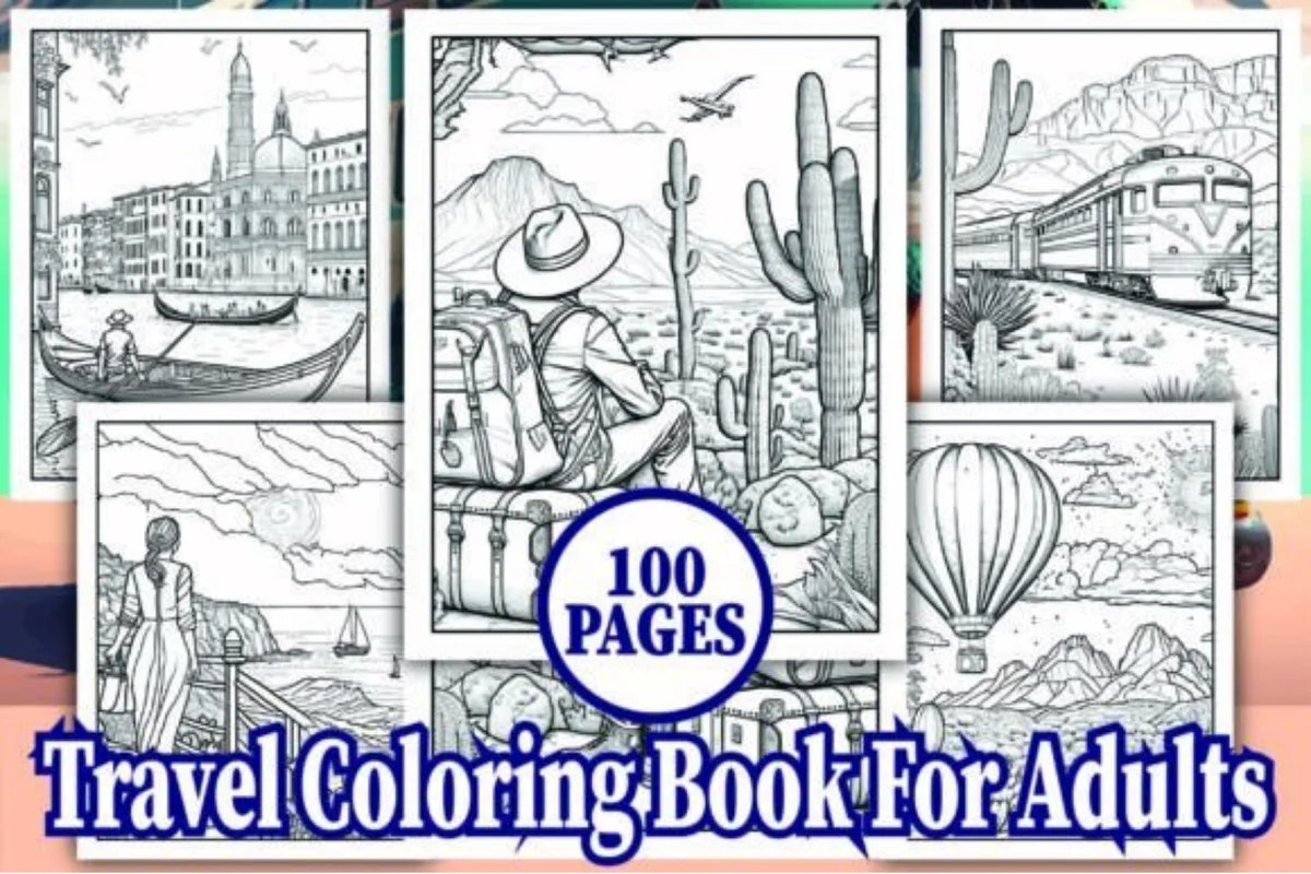 Pagine di libri da colorare di viaggio per adulti