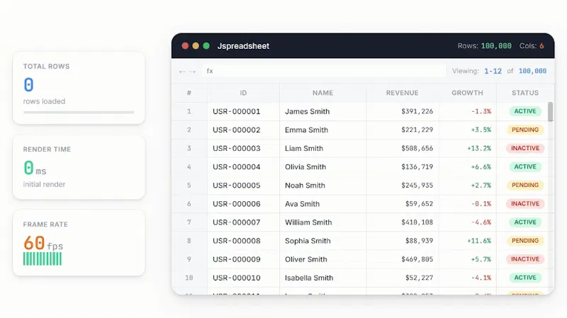 Jspreadsheet screenshot 2