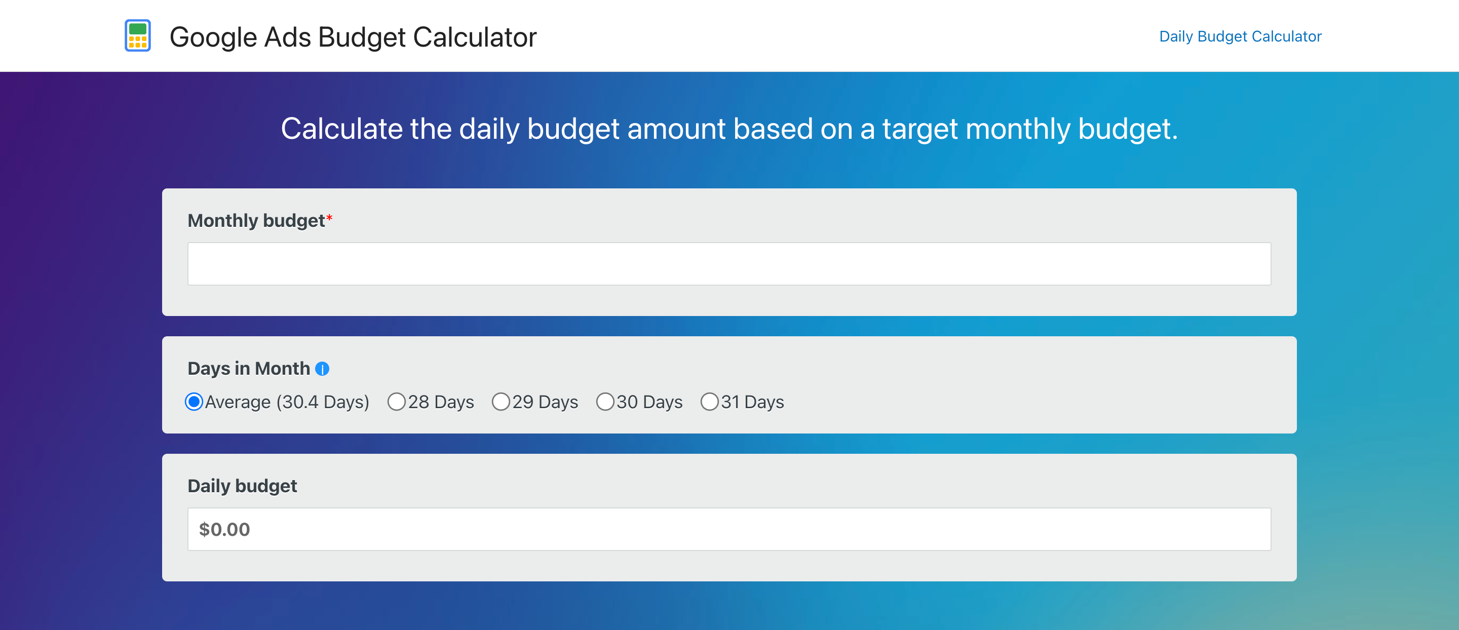 Google Ads Daily Budget Calculator gallery image
